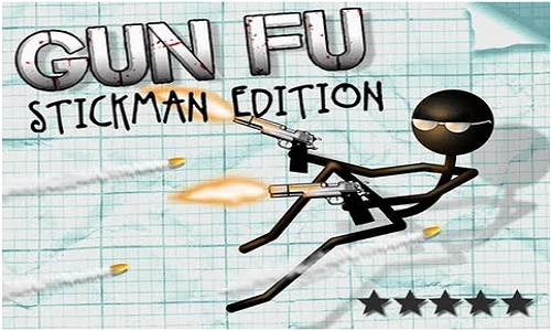 Gun-Fu game play features 2 dimensional man holding guns