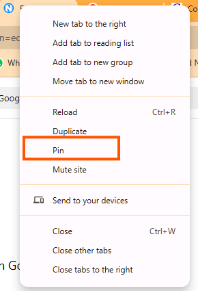 pin tab in chrome