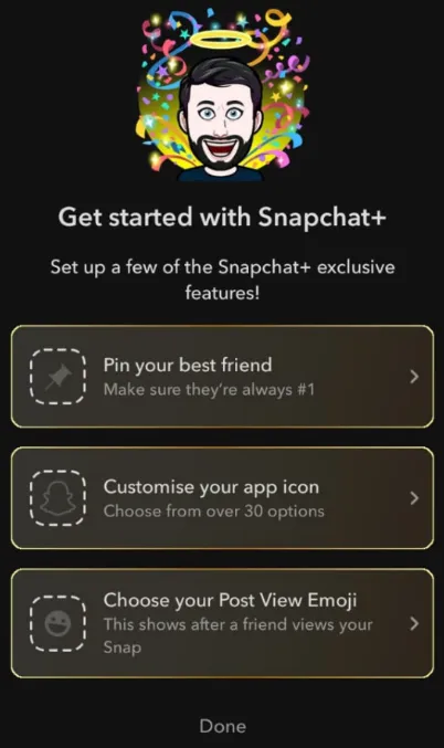 Snapchat+ overview pop-up