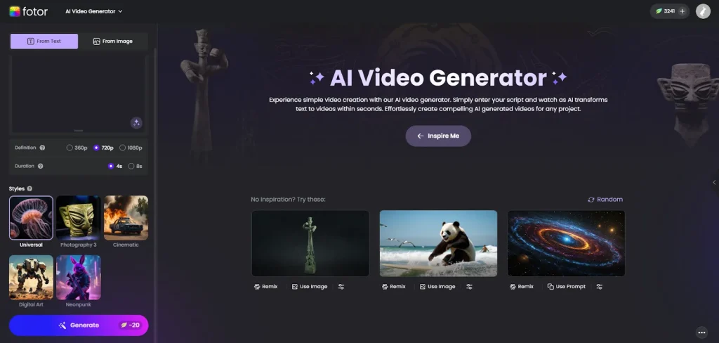 Fotor AI Video Generator